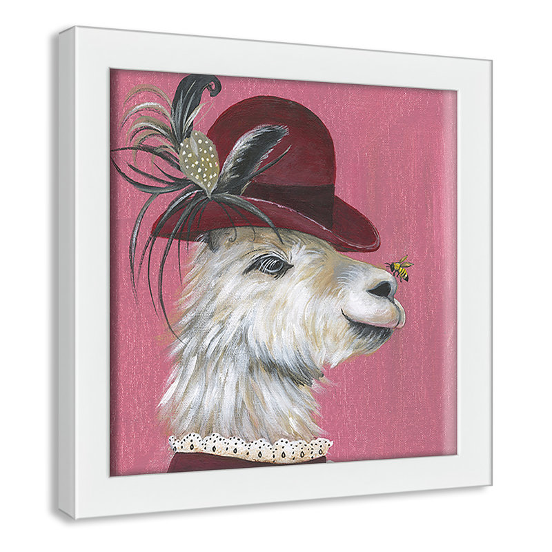 Art sur toile llama, H 9 po x l 9 po x P 1,18 po, Cadre blanc
