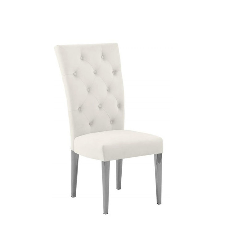Ensemble de 2 chaises de salle à manger rembourrées Modern Velvet, Crème, Chrome chrome