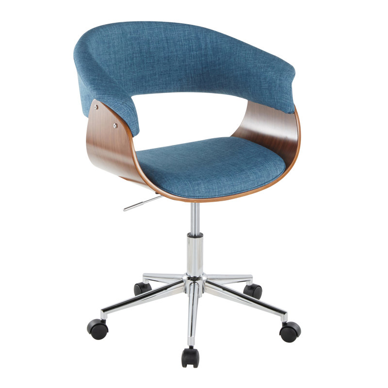 Ronita Swivel Task Chair with Adjustable Height, Blue, Chrome/Walnut Wood