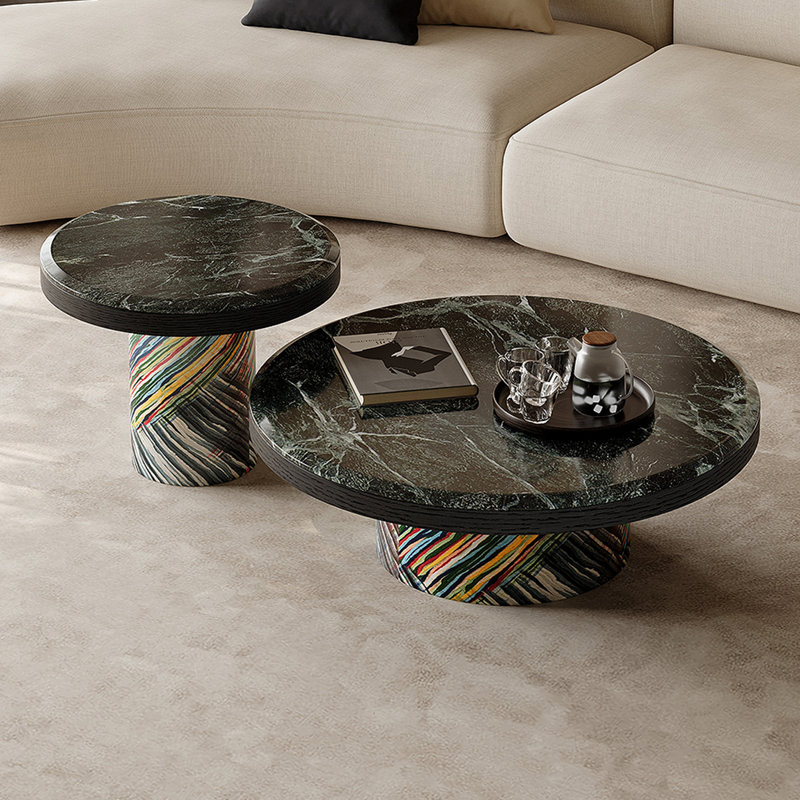 2-Piece Marble Coffee Table Set, Green