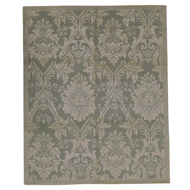 Tapis vert clair / gris noué à la main de conception unique 8 pi 2 po x 10 pi