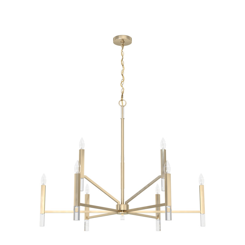 Sunjai 9 Light 2-Tier Sputnik Modern Linear Chandelier, Alturas Gold