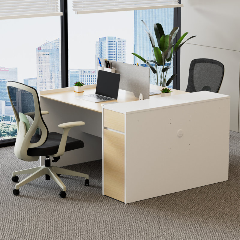 Poste de travail modulaire pour 2 personnes avec rangement et prises Okeysen