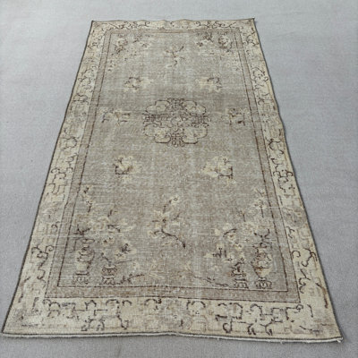 Tapis beige en patchwork de laine rétro 43,7 x 80,7 po