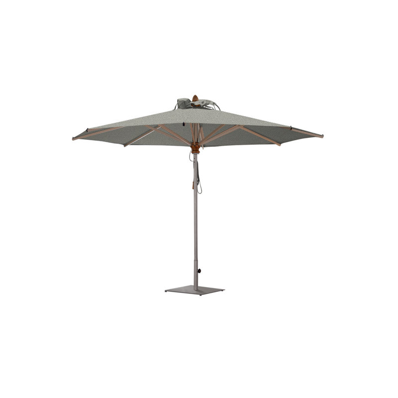 Bravura 13.1' Round Market Umbrella, Paver+Spigot Base Plate+5.8" Stainless Steel Tube, Stone Gray