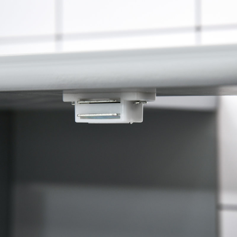 Meuble sous-lavabo gris, gain d'espace, avec découpe en U et tablette ajustable pour le rangement des produits d'hygiène. Convient aux besoins quotidiens.
