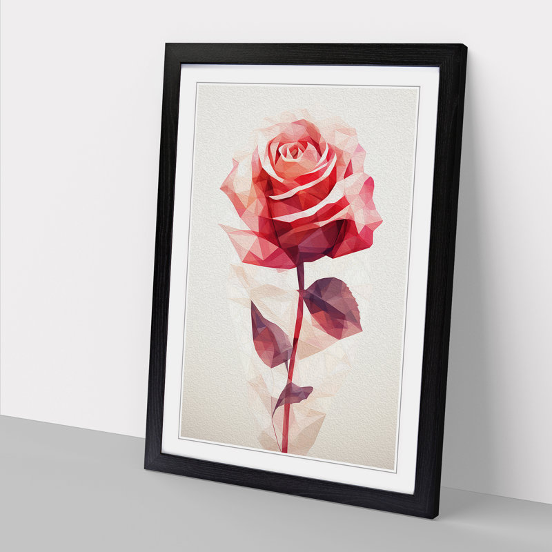 Rose Geometric - Single Picture Frame Print on Wood, 64cm H x 46cm W x 2cm D, Black