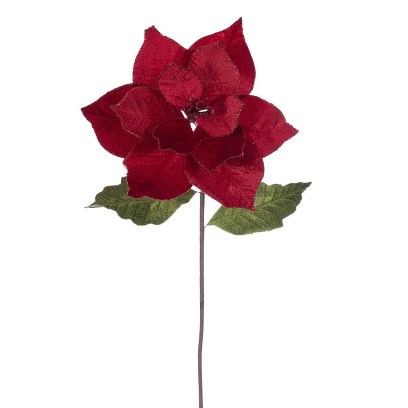 Vickerman 12" x 20" Velvet Razor Poinsettia Stem. It includes four pieces per bag., Red