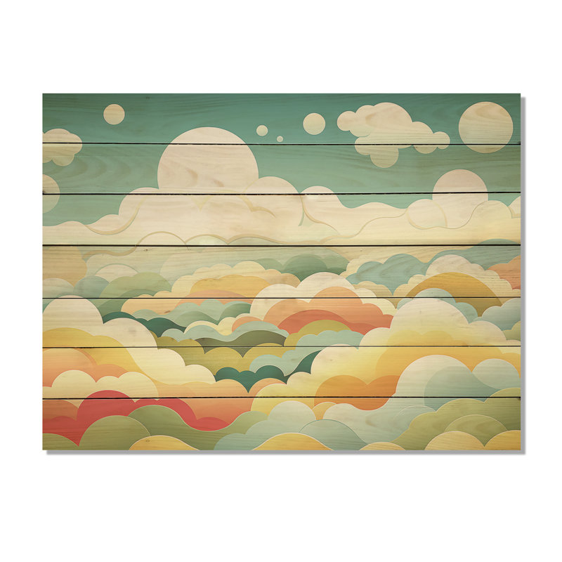 Motif de ciel minimalisme bleu et jaune - impression de ciel sur bois, H 10 po x l 20 po
