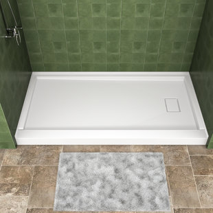 60"W x 32"D Solid Surface Single Threshold White Shower Base Pan and Drain Cover Included