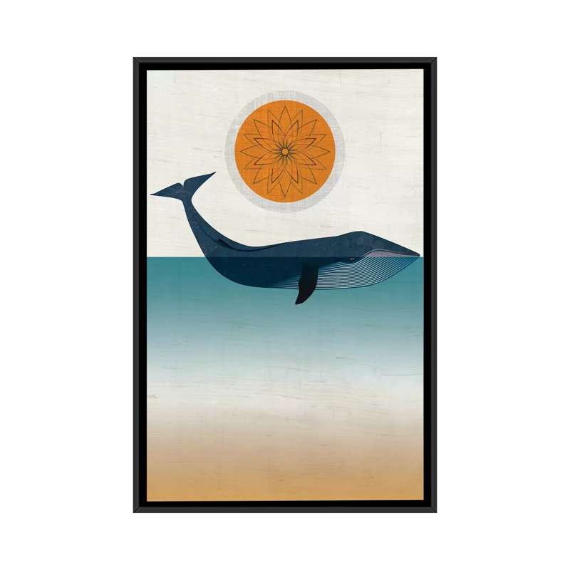 Baleine bleue - Impression sur toile, H 26 po x l 18 po x P 1,5 po, Toile avec cadre noir, Pas de tapis