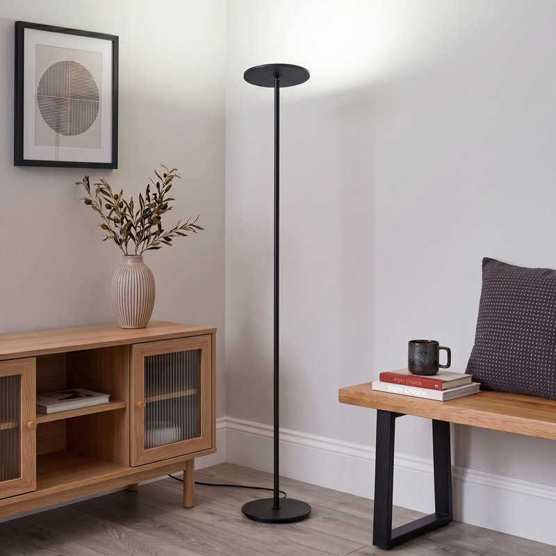 Sky Flux Industrial 63" Dimmable LED Floor Lamp with Adjustable Head, Black, 30 W