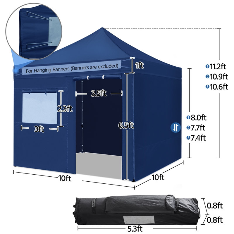 Camdyn 10 Ft. W x 10 Ft. D Steel Pop-Up Canopy, Navy Blue