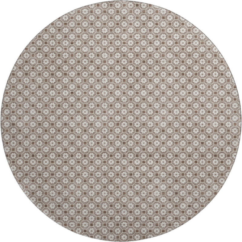 Premium Machine Washable Sykora AMF1428 Lattice Rug, Round 8'