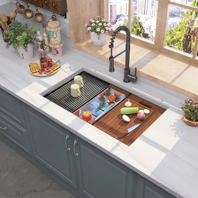 32 évier de cuisine 32 pièces encastrable noir en acier inoxydable - 32 x 19 po, évier de cuisine encastrable en acier inoxydable de calibre 16 et fait à la main avec un rayon R10 de 10 po de profondeur et accessoires