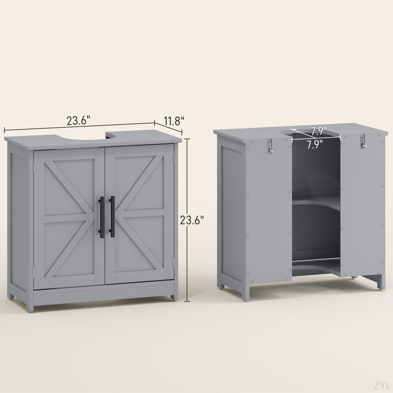Pedestal Sink Storage Cabinet, Bathroom Sink Cabinet With 2 Barn Doors And Adjustable Shelf,Dark Gray  (Without Washbasin)