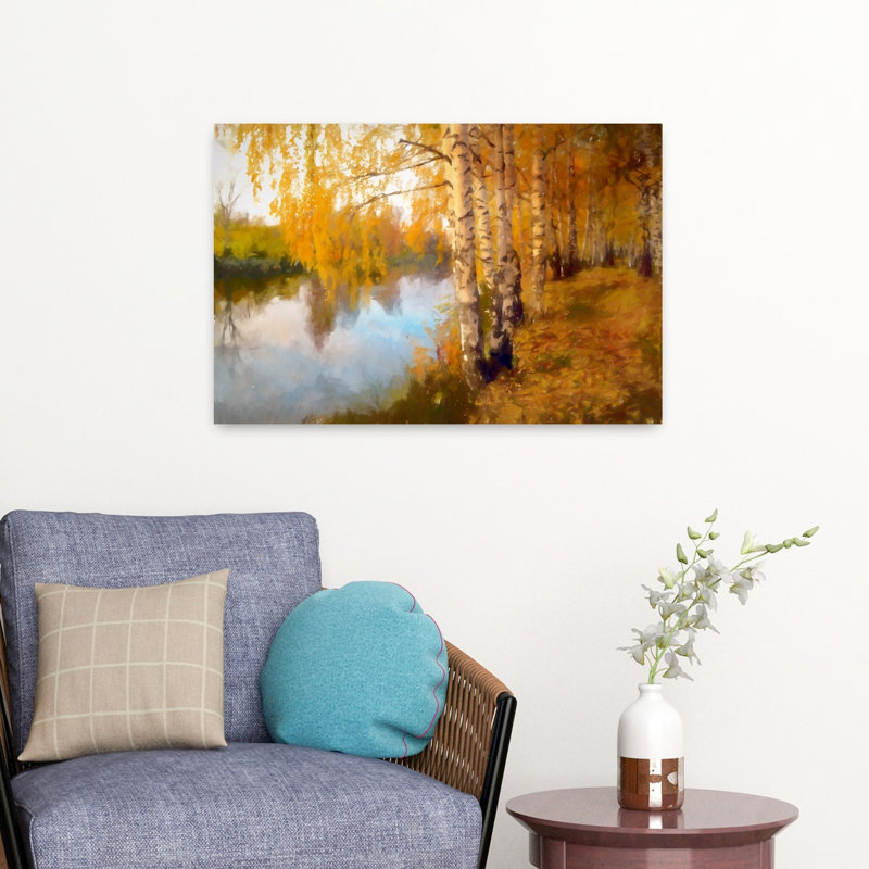 Automne, bouleau serein, tranquille, abstrait, art de paysage d'automne, H 16 po x l 24 po