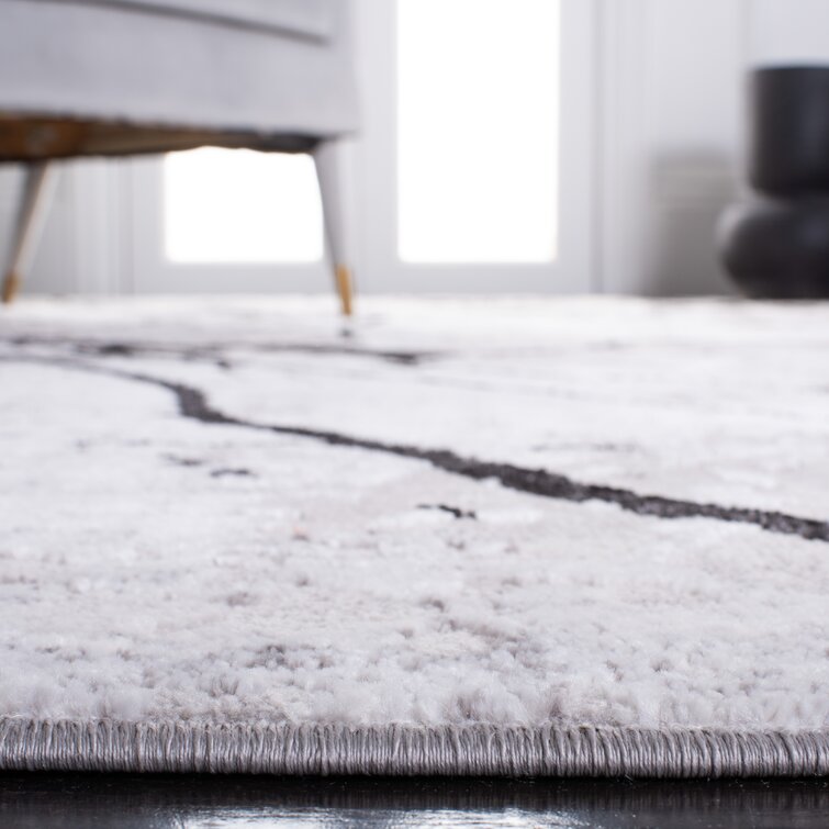 Madia Industrial Solid & Striped Distressed Grey Rug