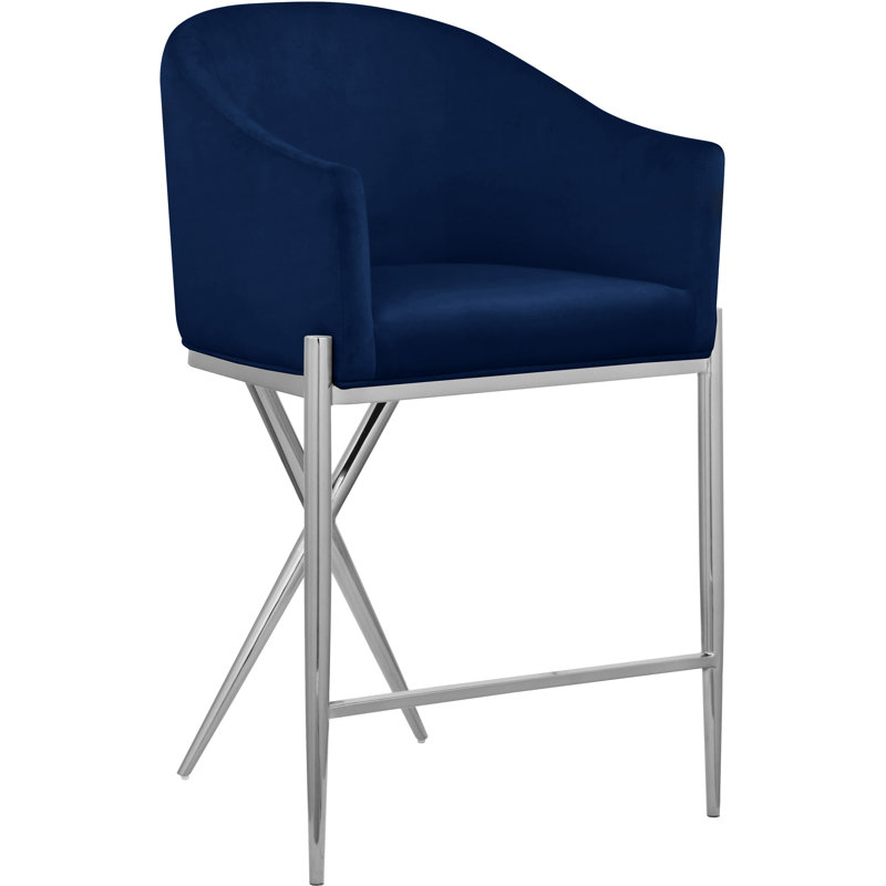 Xavier 26.5" Counter Stool, Navy Velvet, Chrome