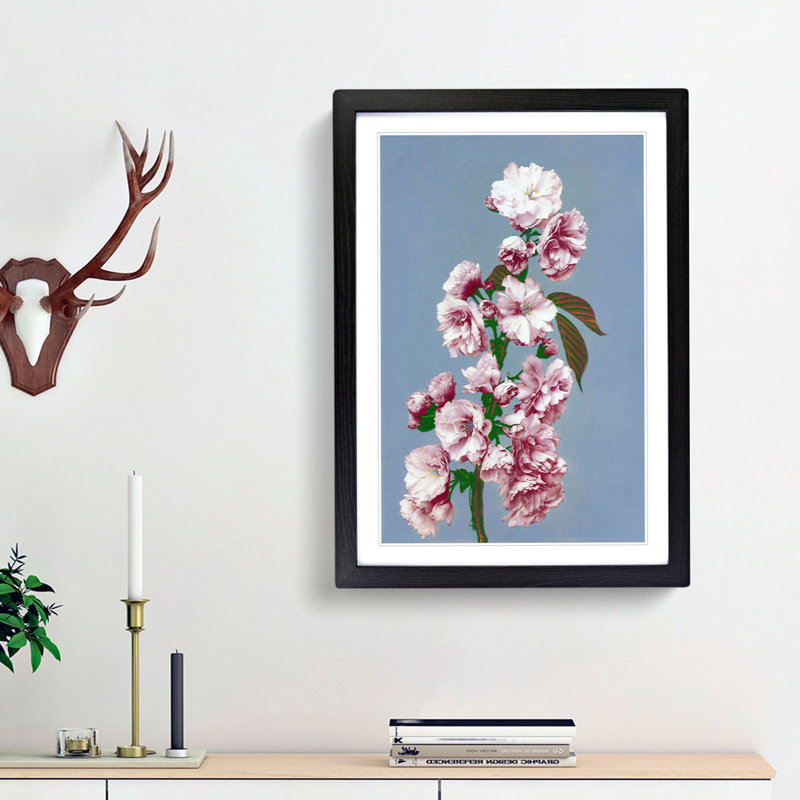 Pink Cherry Blossoms by Ogawa Kazumasa - Picture Frame Painting Print, 65cm H x 48cm W x 2cm D, Black Framed