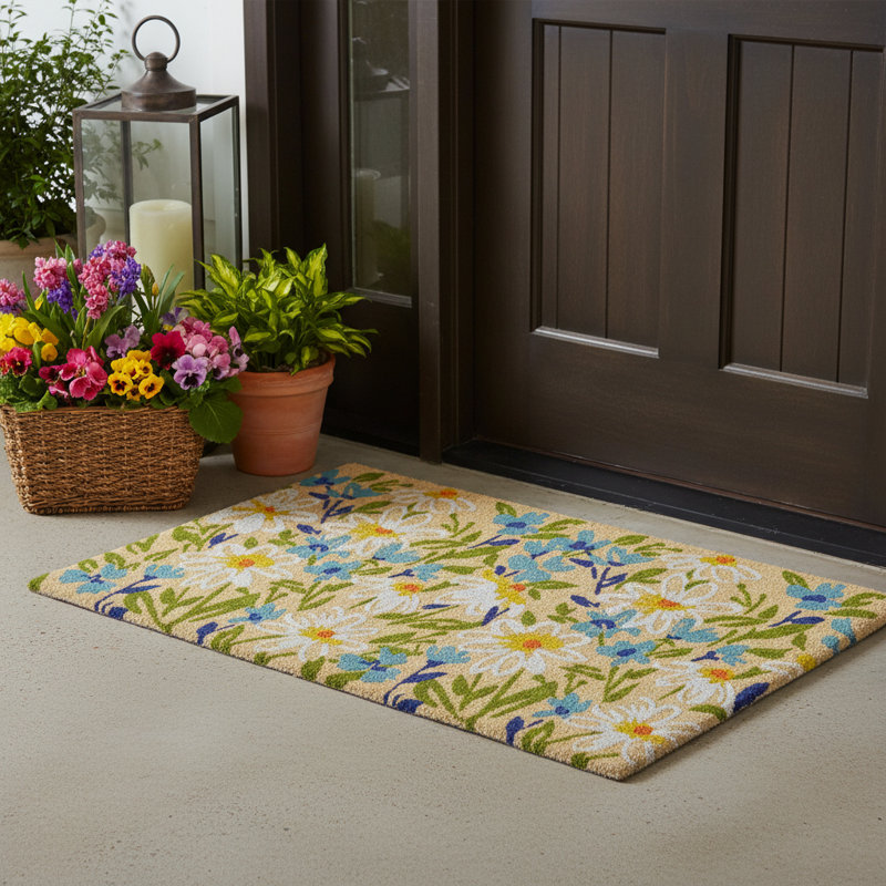 Paillasson 18 po x 30 po brun clair, floral et vert