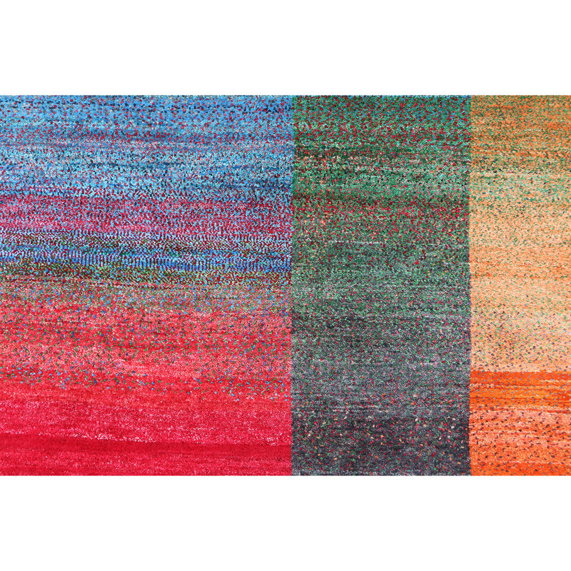 Hand Knotted Wool Area Rug in Red/Green/Blue, Rectangle 9' x 12'