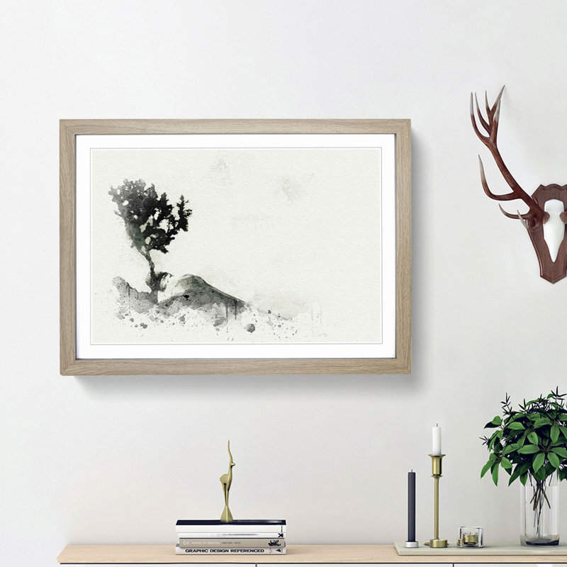 Growing Bonsai Tree in Abstract - Picture Frame Graphic Art Print, 48cm H x 65cm W x 2cm D, Oak Framed