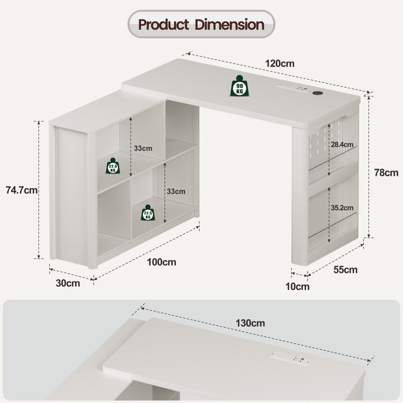 L-Shaped MDF Computer Desk, Pearl White