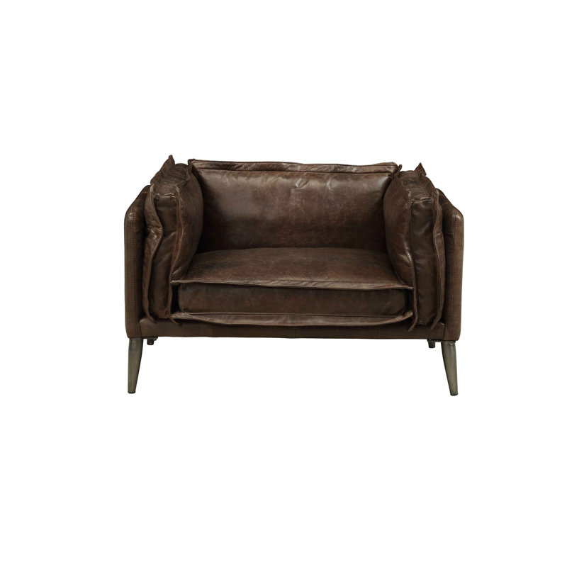 Chaise avec accoudoirs en cuir à grain large de 47 po couleur chocolat
