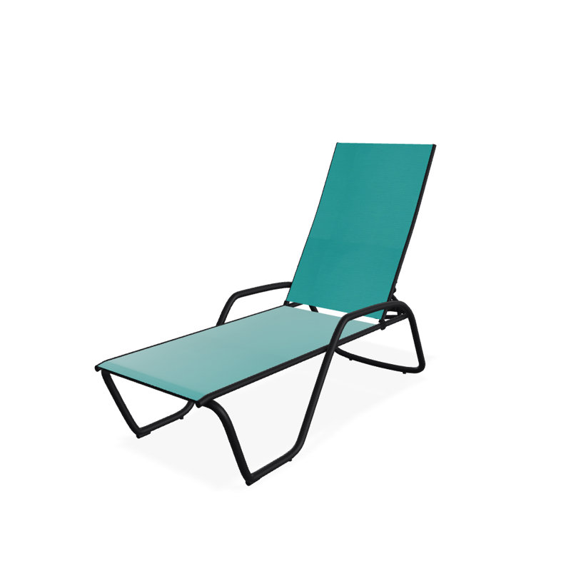 Chaise longue inclinable Gardenella, Noir texturé, Turquoise