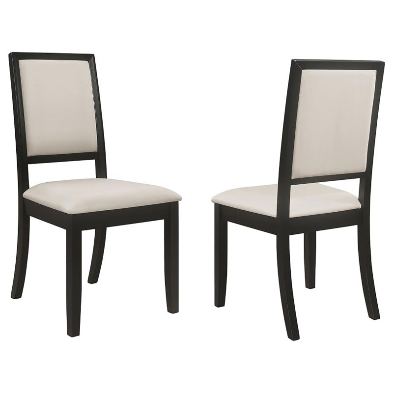 Élégantes chaises d'appoint rembourrées (ensemble de 2) avec coussins en chenille crème et finition noire patinée pour le confort et le style