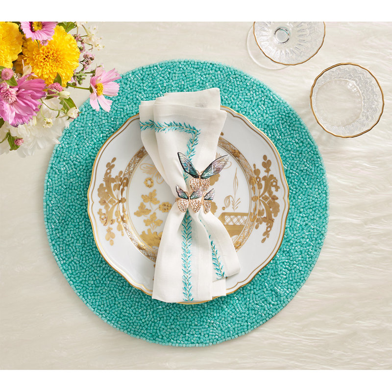 Jardin Napkin, White/Turquoise