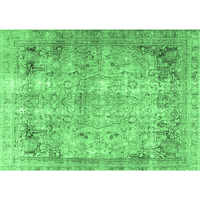 Tapis oriental en laine / polyester tissé à la machine en vert / gris, Rectangle 2 pi x 3 pi