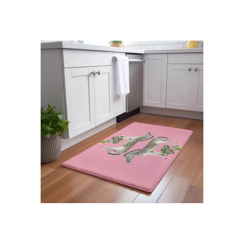 Zebra Seeing Double Microfiber Rectangle Washable Rug, Rectangle 8' x 10', Pink