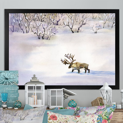 «Watercolor Moose In Winter Forest III», reproduction sur toile flottante