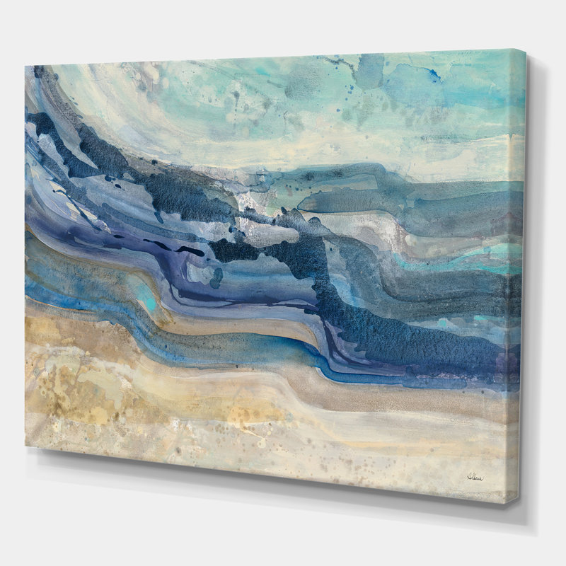 Coastal Blue and Beige Abstract Canvas Art, 20" x 12"