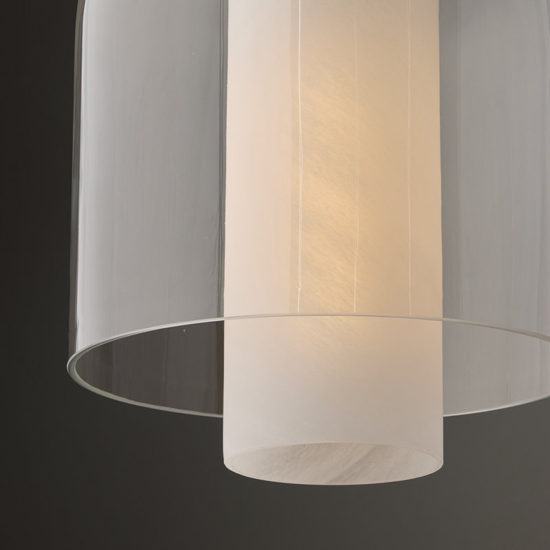 12" W x 16.5" H 1-Light Pendant in Aged Brass with Faux Alabaster Glass and Clear Glass Cloche