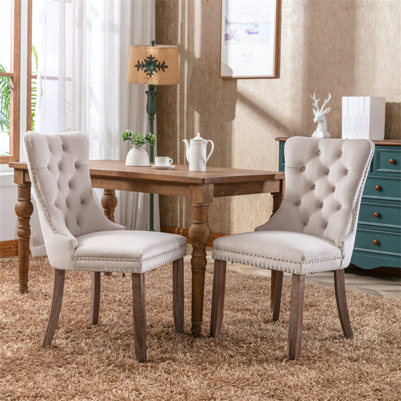 Chaise rembourrée Damine, Lin gris, Marron foncé