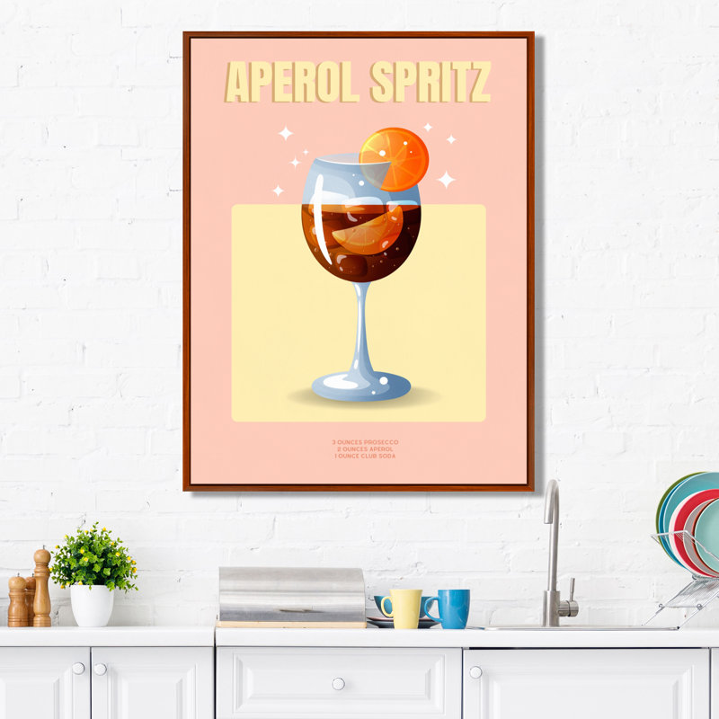 Art mural orange Aperol Spirz On The Rocks Night Out I - cocktails, Cadre flottant brun, H 44 po x l 34 po