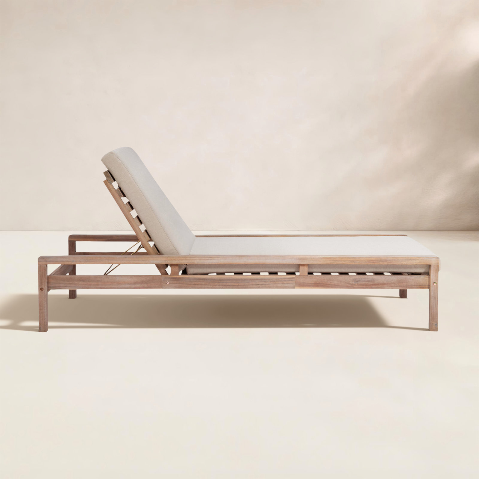 Amina 27" Acacia Patio Chaise Lounge, Beige