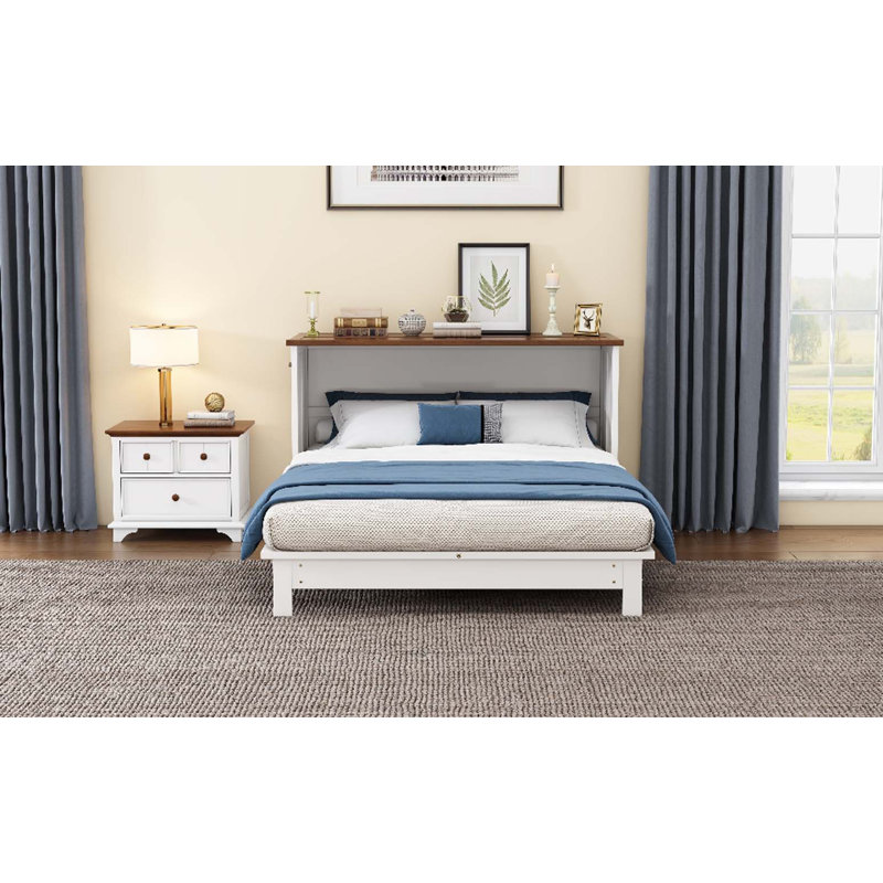Commode lit escamotable en pin massif avec station de charge et grand tiroir de rangement pour bureau à domicile ou petite pièce