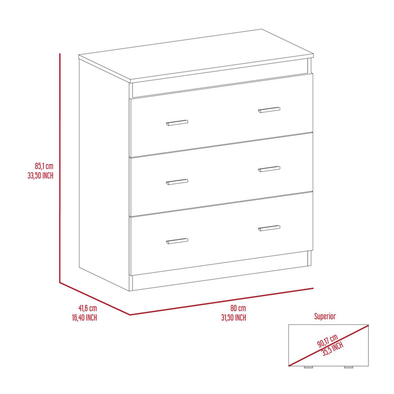 Ensemble de chambre à coucher 2 pièces, armoire et commode à trois tiroirs