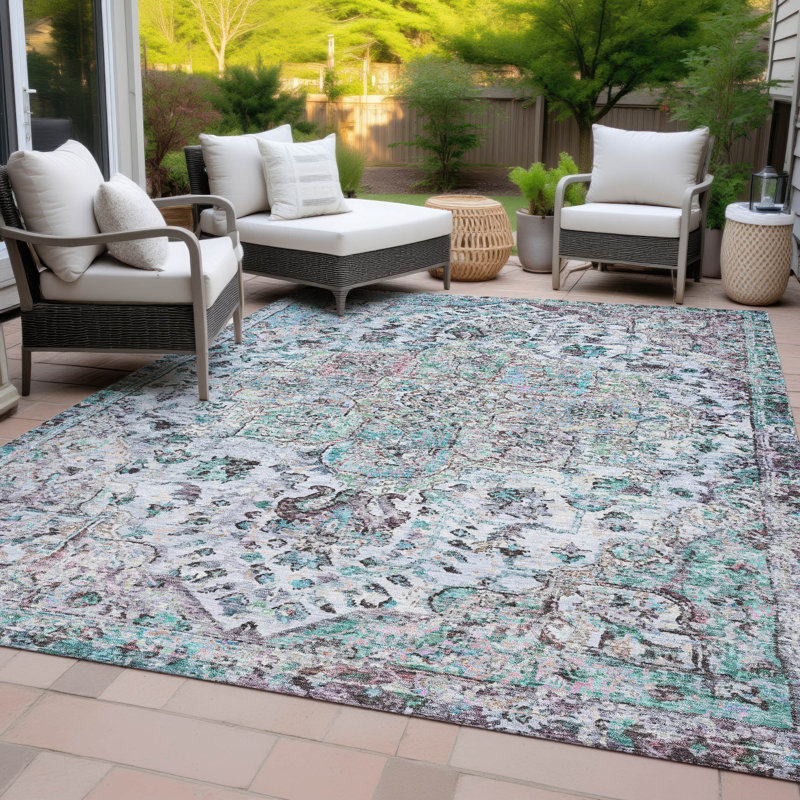 Machine Washable Indoor/Outdoor Kimberlin ACN2138 Global Rug, Rectangle 10' x 14'