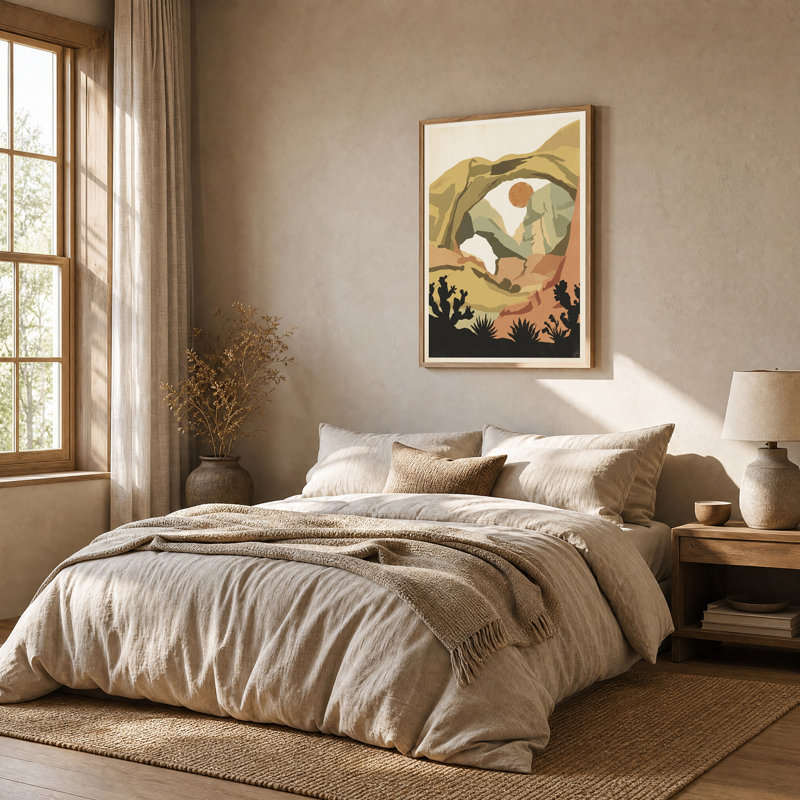 Tableau sur toile « Arche naturelle rouille et olive avec silhouettes de cactus », H 48 po x l 36 po