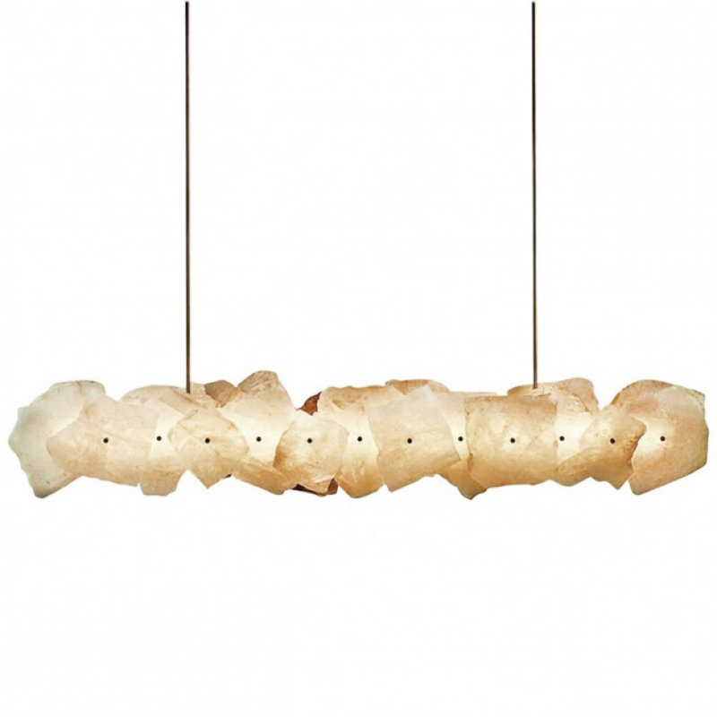Lustre clair en quartz clair Petra II, Or doré, H 94 po x l 70 po x P 70 po, Beige toscan