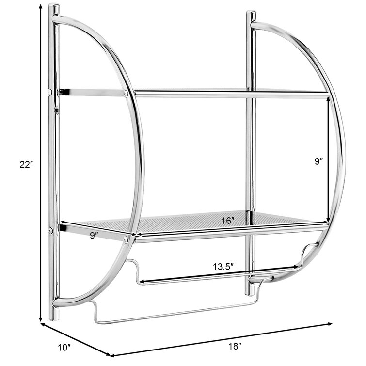 Home Basics 2 Tier Wall Mounting Chrome Plated Steel Bathroom