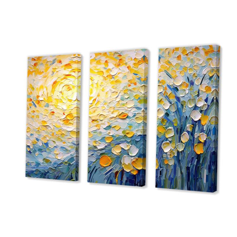 Ensemble de salon Blossoming Summer Buttercups Flower Field - Flowers Wall Art, H 32 po x l 48 po x P 1 po