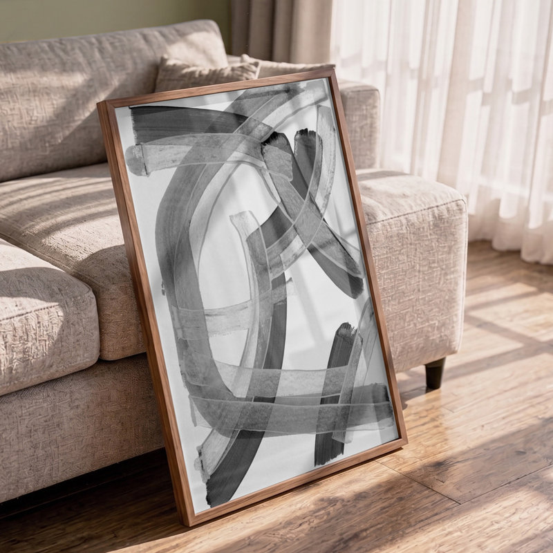 Abstract Flowing Strokes by Cartissi — Abstract Wall Art, 12 × 18, Matted Framed Print, Black