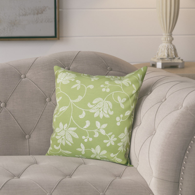 16" Porcelain Blue Floral Polyester Accent Pillow