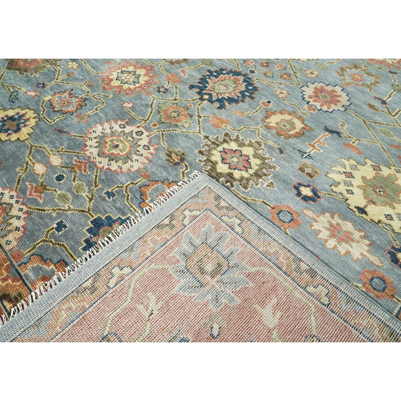Tapis 12 pi x 15 pi 1 po en laine noué à la main turquoise Oushak, Turquoise, Rectangulaire : 12 pi x 15 pi 1 po